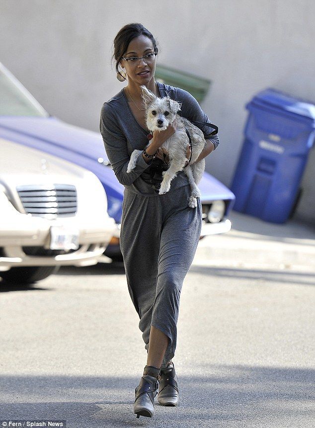Zoe Saldana with her dog Mugsy